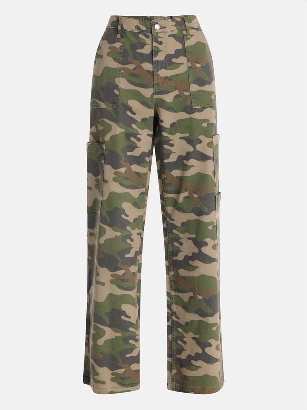 No Boundaries Women's Camo Wide-Leg Cargo Pants - Green/Tan/Brown - Picture 3 of 10